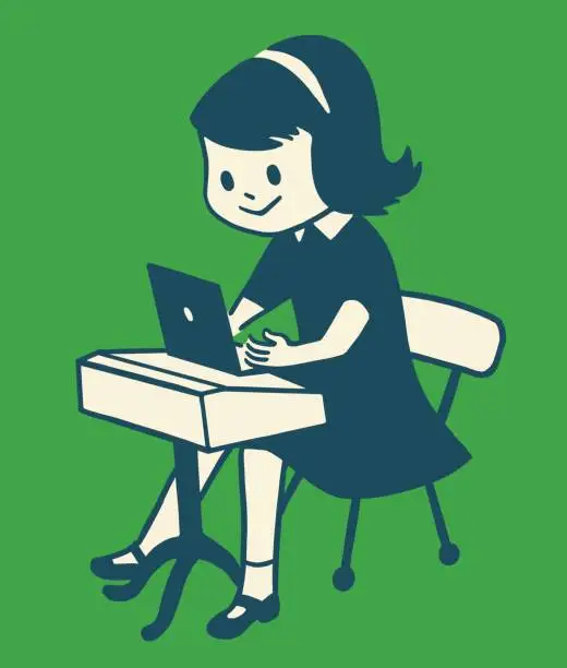 Vector illustration of Girl Sitting at Desk