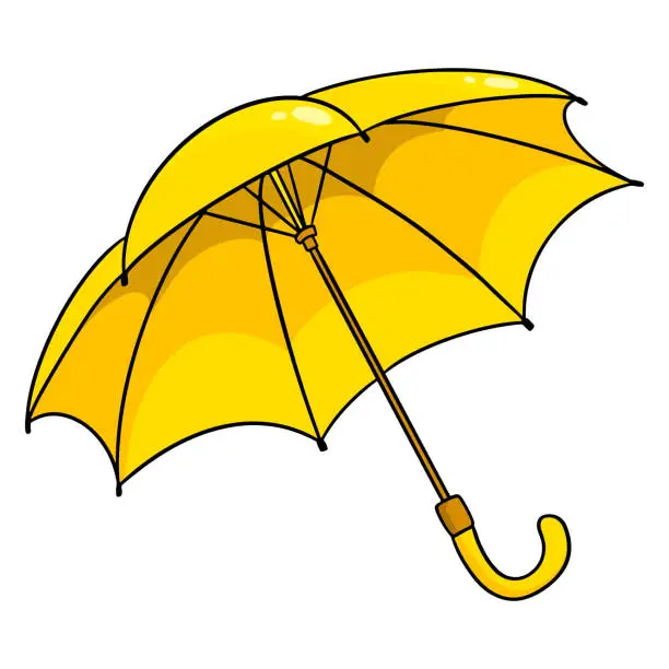 Vector illustration of Rain protection. Opened yellow umbrella. For the wet season, autumn.