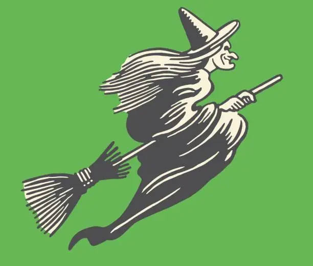 Vector illustration of Witch Riding a Broomstick