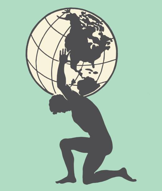 illustrations, cliparts, dessins animés et icônes de atlas holding the world - posing earth planet map