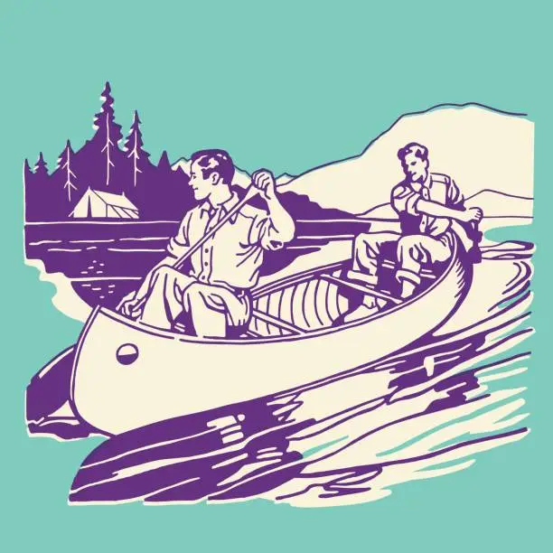 Vector illustration of Two People in a Canoe on a Lake