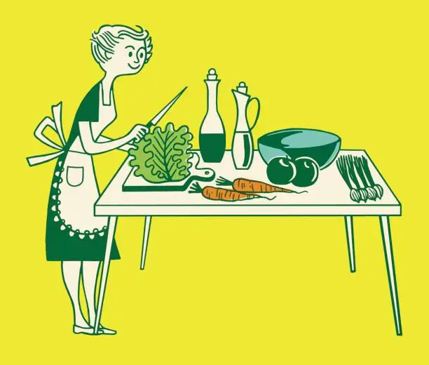 Vector illustration of Woman Preparing a Salad