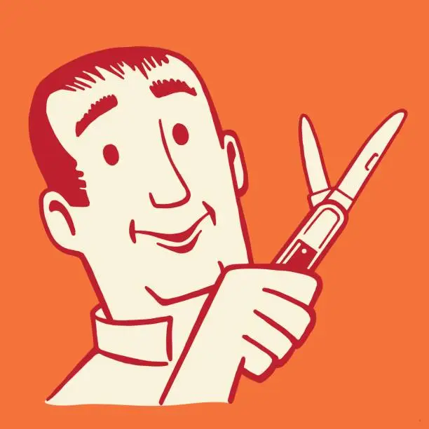 Vector illustration of Man Holding a Pocketknife