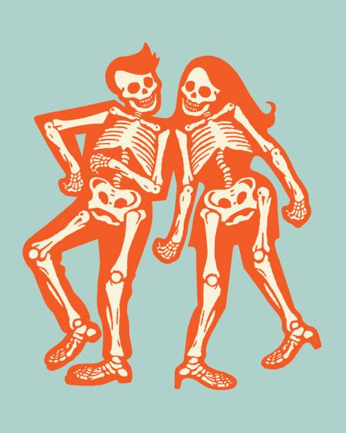 два танцора-скелетона - human skeleton halloween skull human bone stock illustrations