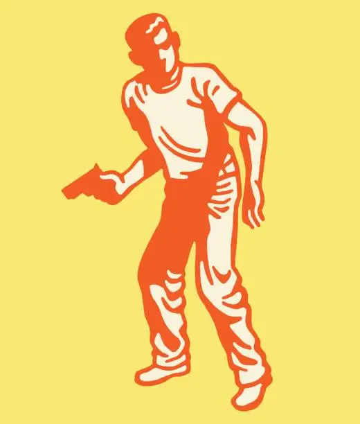 Vector illustration of Young Man Holding a Handgun