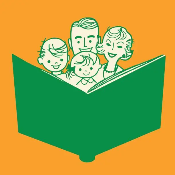 Vector illustration of Family Reading a Book