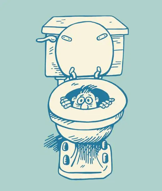 Vector illustration of Man Hiding in a Toilet
