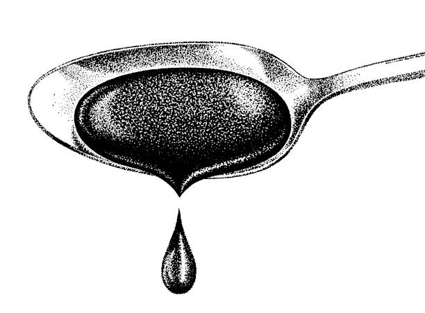 ложка с падающей жидкостью - cough medicine spoon medicine liquid stock illustrations