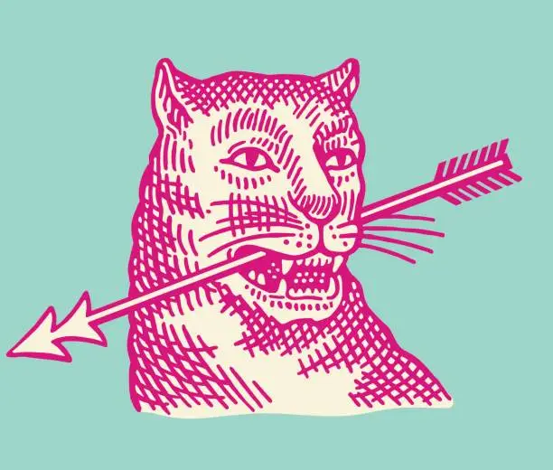 Vector illustration of Wildcat With an Arrow in its Mouth