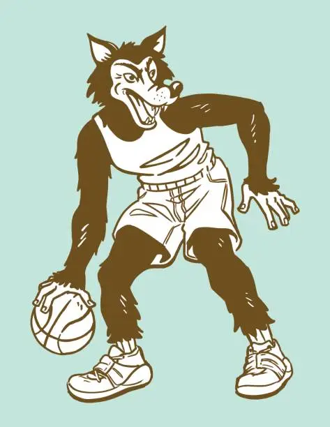 Vector illustration of Wolf Playing Basketball