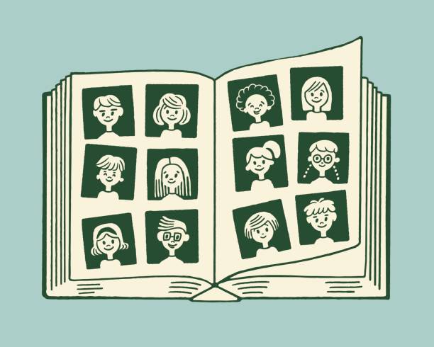 ilustraciones, imágenes clip art, dibujos animados e iconos de stock de libro de retratos - yearbook