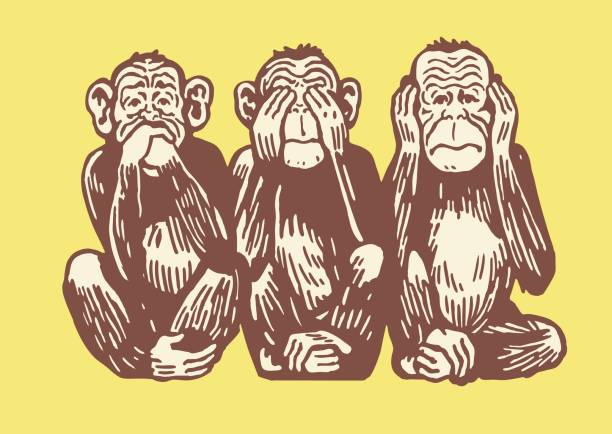 trzy małpy - see no evil hear no evil speak no evil stock illustrations