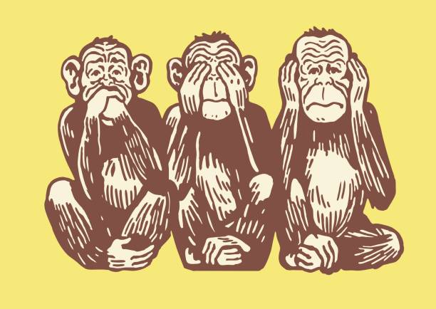 три обезьяны - speak no evil stock illustrations