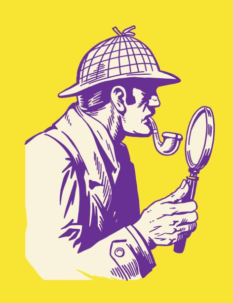 illustrazioni stock, clip art, cartoni animati e icone di tendenza di detective con lente d'ingrandimento - detective accessory