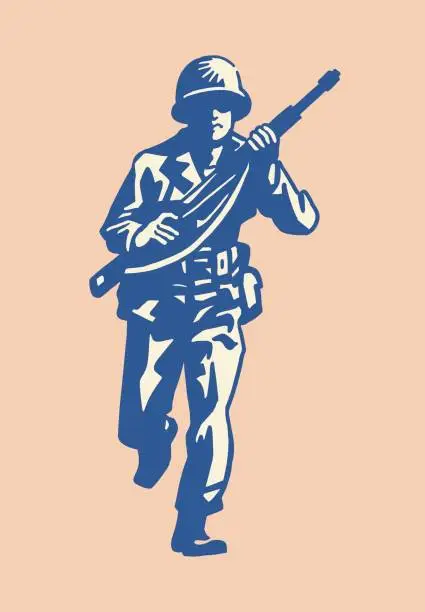 Vector illustration of Soldier Carrying a Rifle