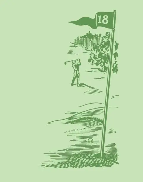 Vector illustration of Golfer on the Eighteenth Hole