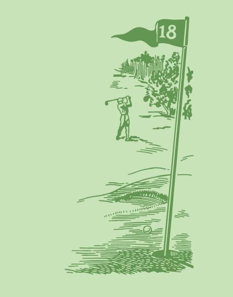golfer on the eighteenth hole - golf course 幅插畫檔、美工圖案、卡通及圖標