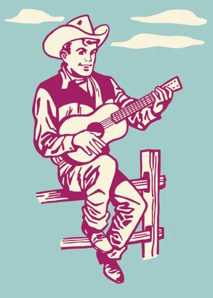 Vector illustration of Cowboy Playing the Guitar