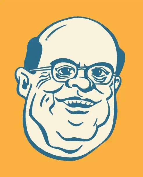 Vector illustration of Bald Man with Double Chin