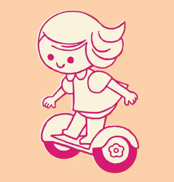 Vector illustration of Girl Riding a Hoverboard