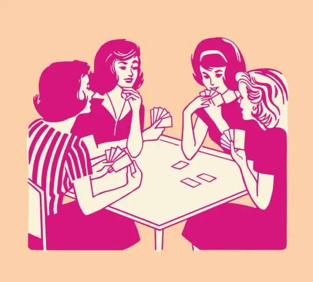 Vector illustration of Four Women Playing Cards