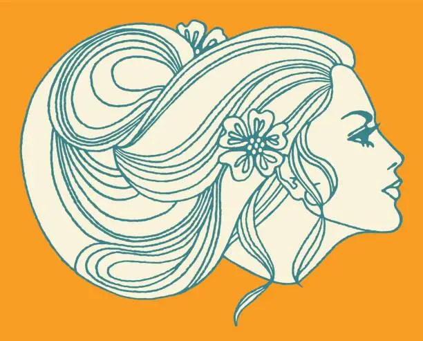 Vector illustration of Woman with Long Flowing Hair