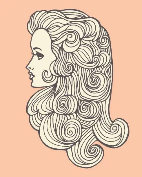 Vector illustration of Woman with Long Curly Hair