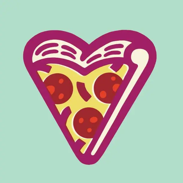 Vector illustration of Heart Shaped Slice of Pizza