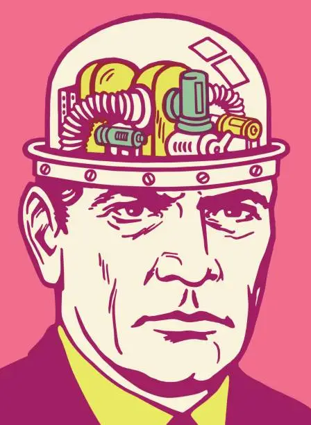 Vector illustration of Man with Mechanical Brain
