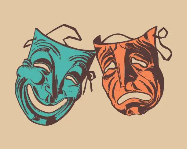 Vector illustration of Two theater masks, comedy and drama symbol