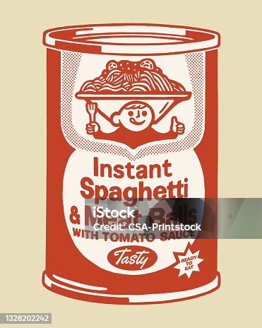 istock Illustration of instant spaghetti and meat balls food can 1328202242