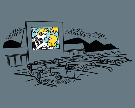 Illustration of cars at drive-in cinema