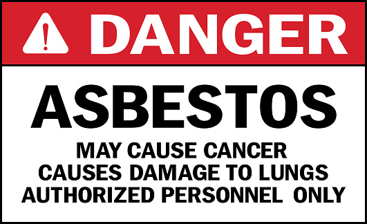 Danger asbestos sign. May cause cancer causes damage to lungs. Authorized personnel only. Hazardous Material Signs and symbols.