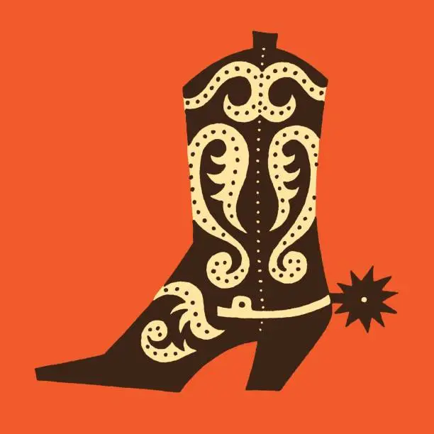 Vector illustration of View of boot with ornaments and spur