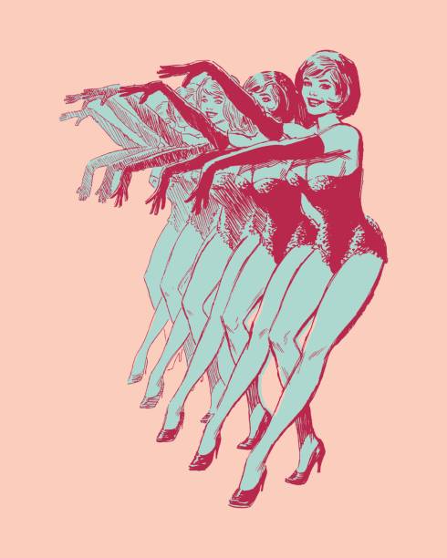 Illustration of group of female dancers Illustration of group of female dancers pin up girl stock illustrations