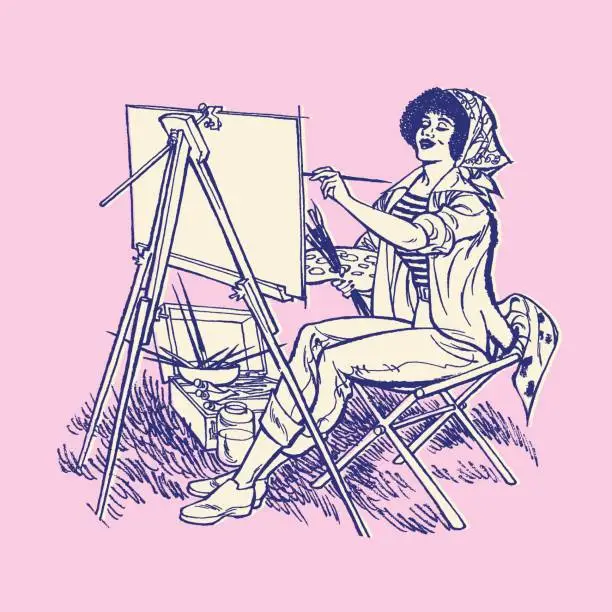 Vector illustration of Illustration of female painter