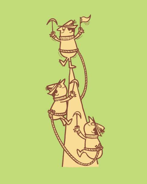 Illustration of cartoon mountain climbers
