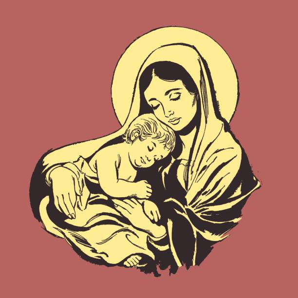 istock Illustration of Virgin Mary holding baby Jesus 1328204613
