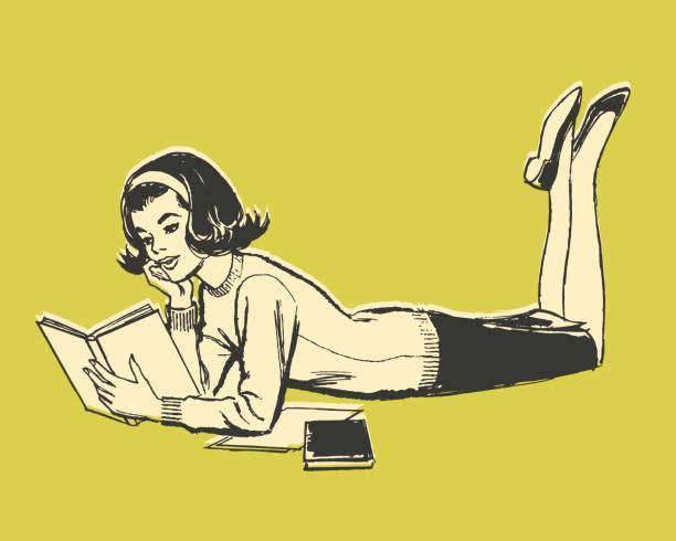 ilustrace ženy čtení knihy - čtení stock ilustrace