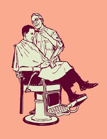 Illustration of customer receiving haircut at barber shop