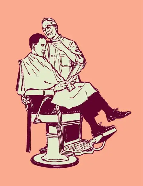 Vector illustration of Illustration of customer receiving haircut at barber shop