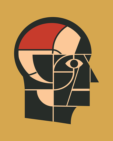 Profile view of abstract mosaic man portrait