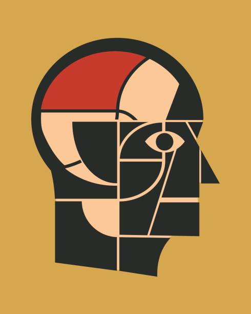 Profile view of abstract mosaic man portrait Profile view of abstract mosaic man portrait bizarre stock illustrations