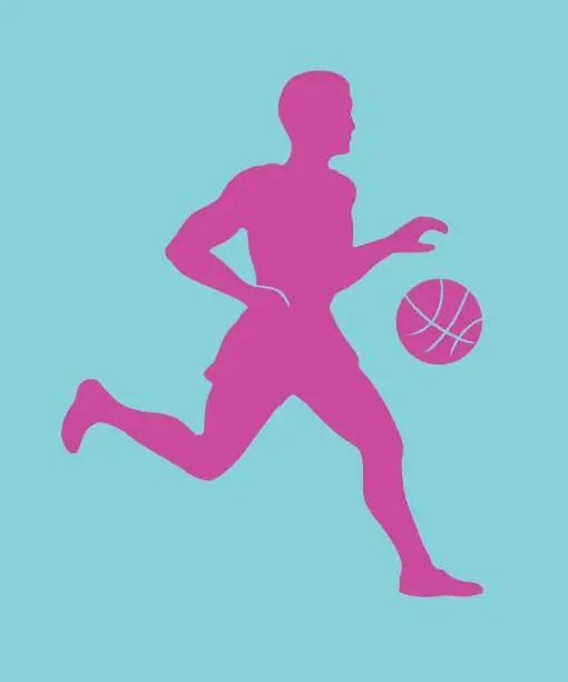 Vector illustration of View of man playing basketball