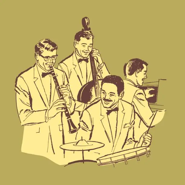 Vector illustration of Illustration of band playing instruments