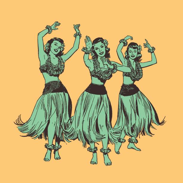 Illustration of three women hula dancing Illustration of three women hula dancing hula dancer stock illustrations