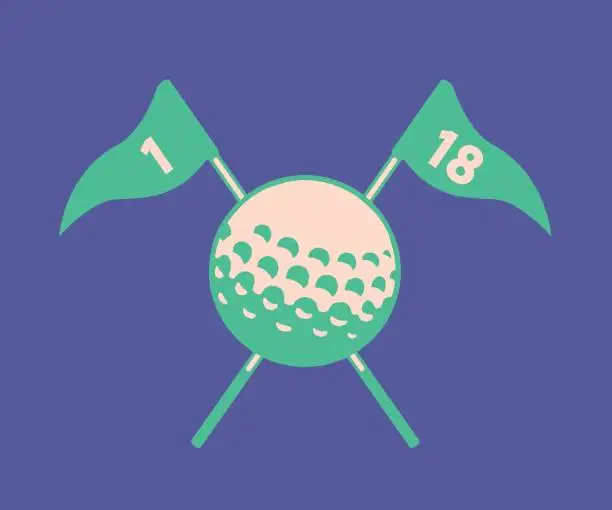 Vector illustration of Golf ball with golf flags