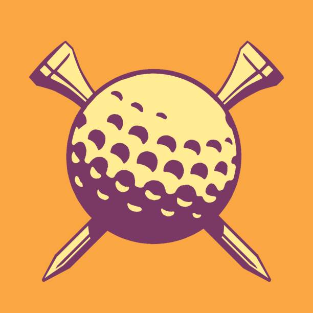istock View of golf ball with golf ball stand crossed behind 1328205578