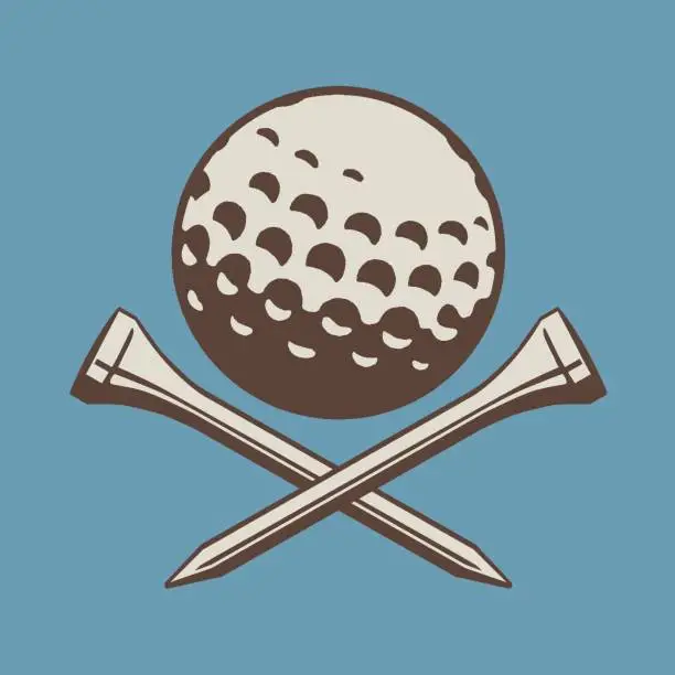 Vector illustration of View of golf ball with golf ball stand crossed under