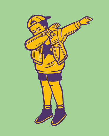 Boy wearing baseball cap and jacket dabbing